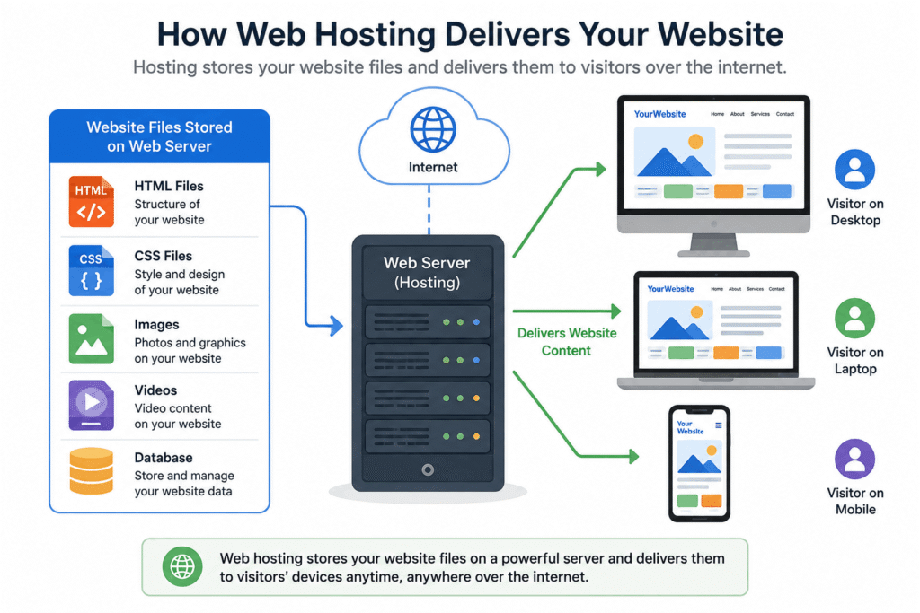 Web hosting server storing website files