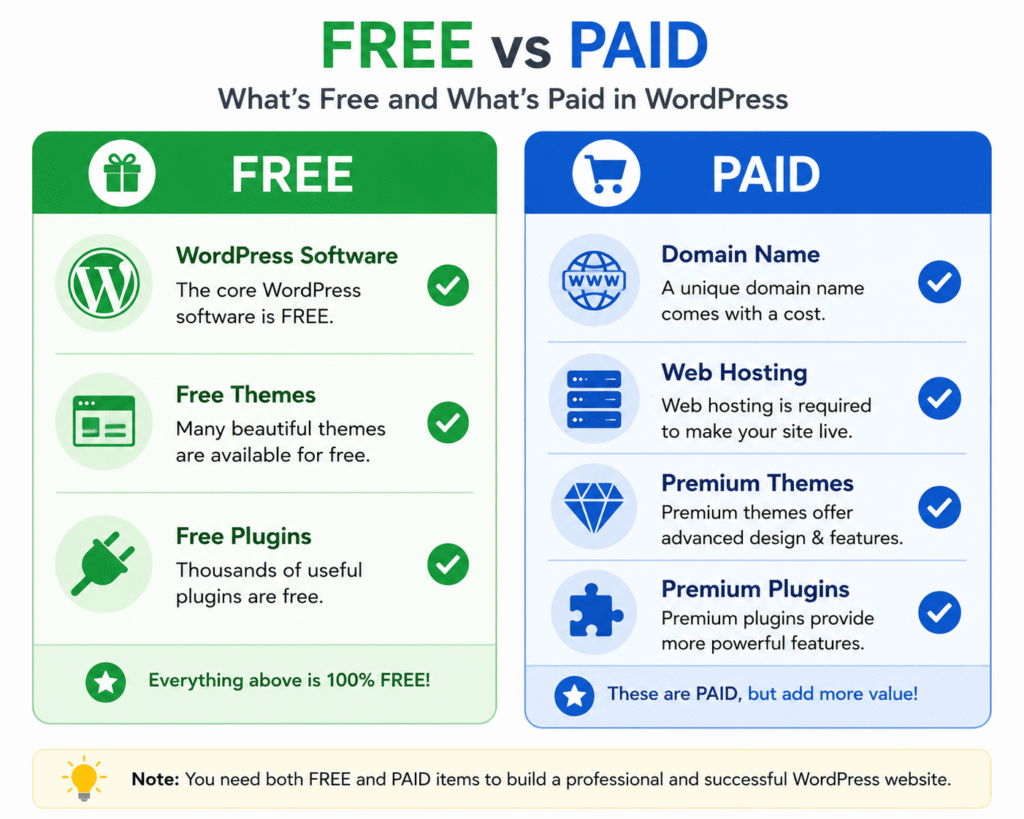 WordPress free vs paid costs 
