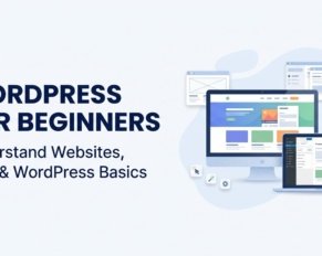 WordPress beginner guide showing website design and dashboard