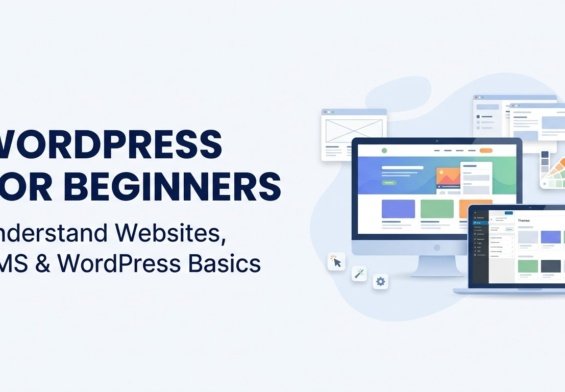 WordPress beginner guide showing website design and dashboard