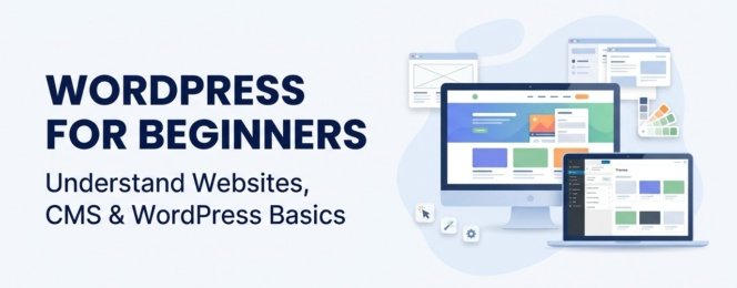 WordPress beginner guide showing website design and dashboard