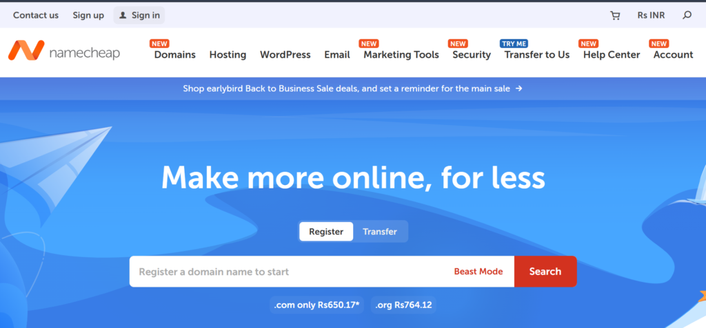 Namecheap homepage