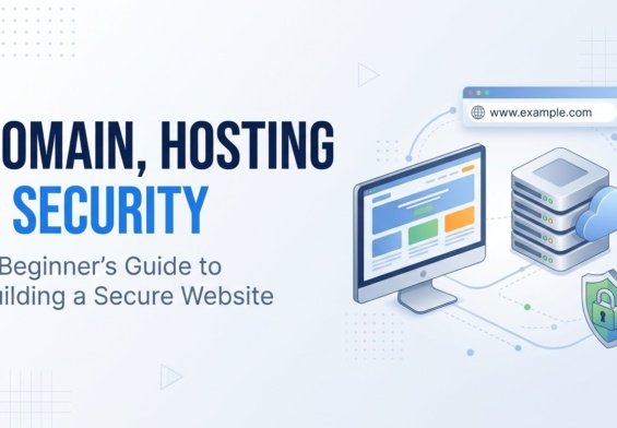 Domain, web hosting, and website security illustration