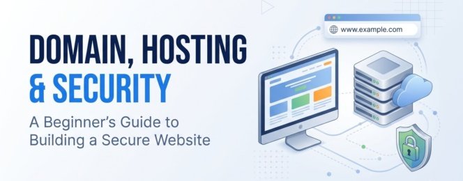 Domain, web hosting, and website security illustration