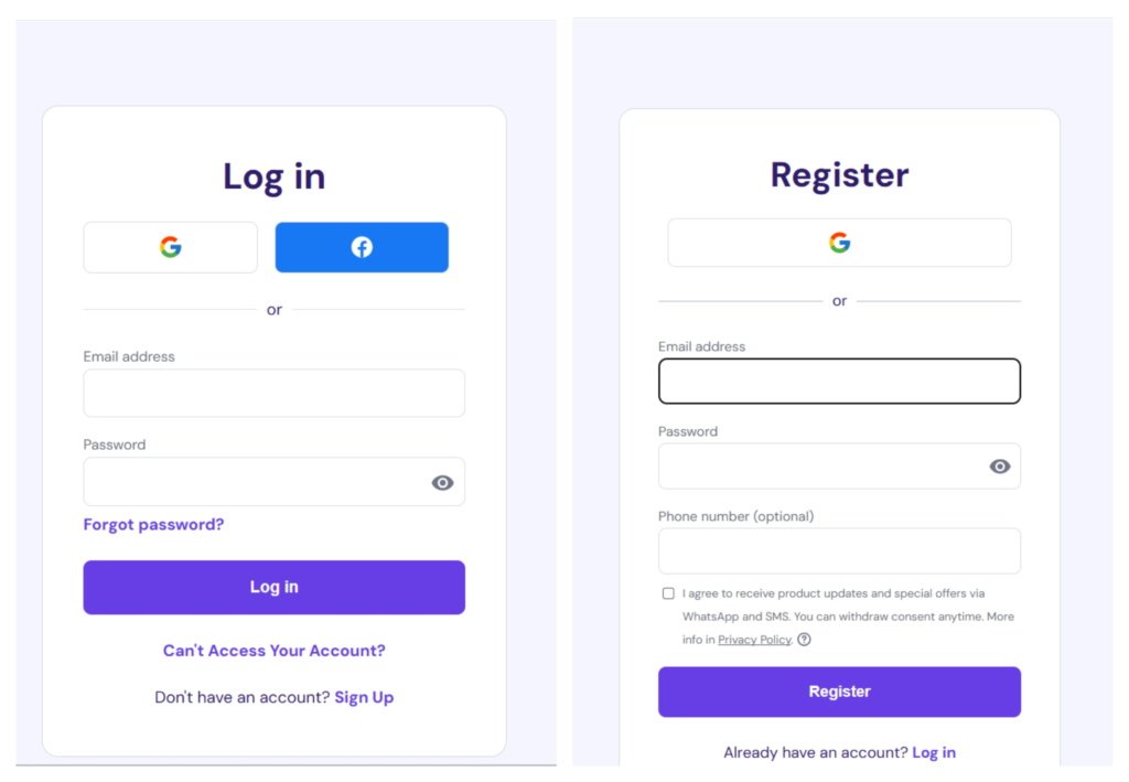 Hostinger login and create account page