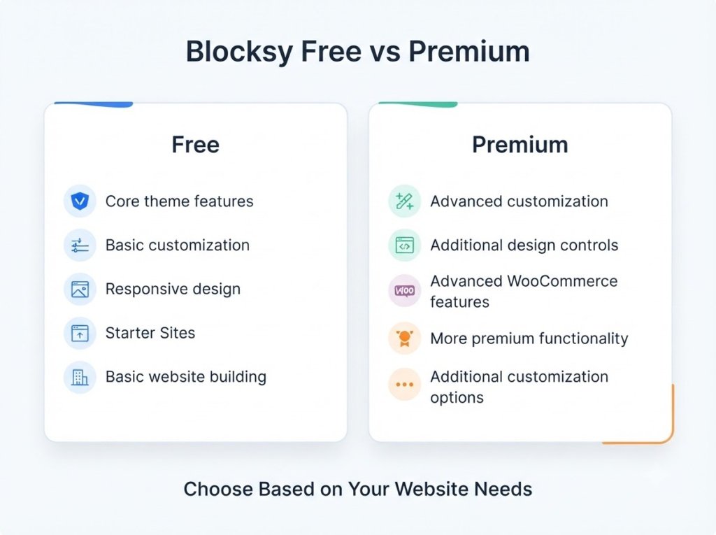 Blocksy free vs premium comparison