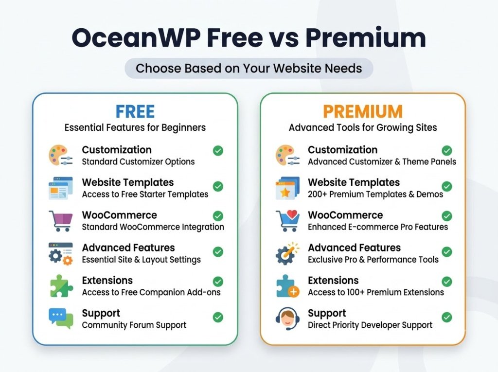 OceanWP free vs premium comparison
